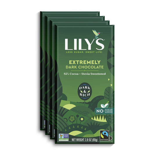 Extremely Dark Chocolate Bar by Lily's | Made with Stevia, No Added Sugar, Low-Carb, Keto Friendly | 85% Cocoa | Fair Trade, Gluten-Free & Non-GMO | 2.8 ounce, 4-Pack