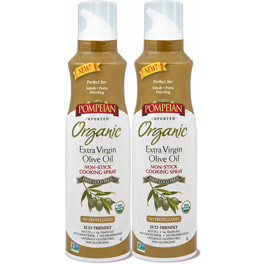 Pompeian Organic Extra Virgin Olive Oil Non-Stick Cooking Spray - No Propellants, Eco Friendly, 2 pack