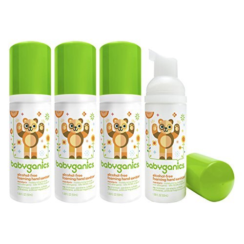 Babyganics Alcohol-Free Foaming Hand Sanitizer, perfect for kids with its gentle, plant-based formula and refreshing Mandarin scent, available in a 50 ml travel size.