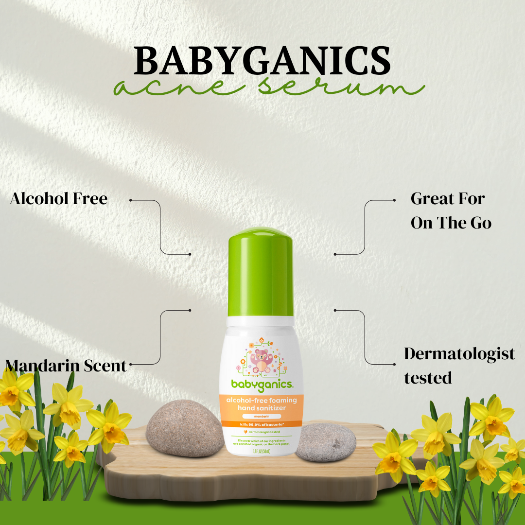 Set of Babyganics Mandarin-scented foaming hand sanitizers, each 50 ml, featuring a safe, alcohol-free formula suitable for all family members.