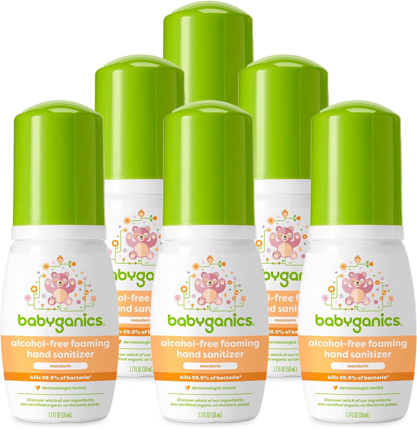 Babyganics Mandarin-scented foaming hand sanitizer, 50 ml size, with an alcohol-free formula, perfect for travel and maintaining clean hands on-the-go.