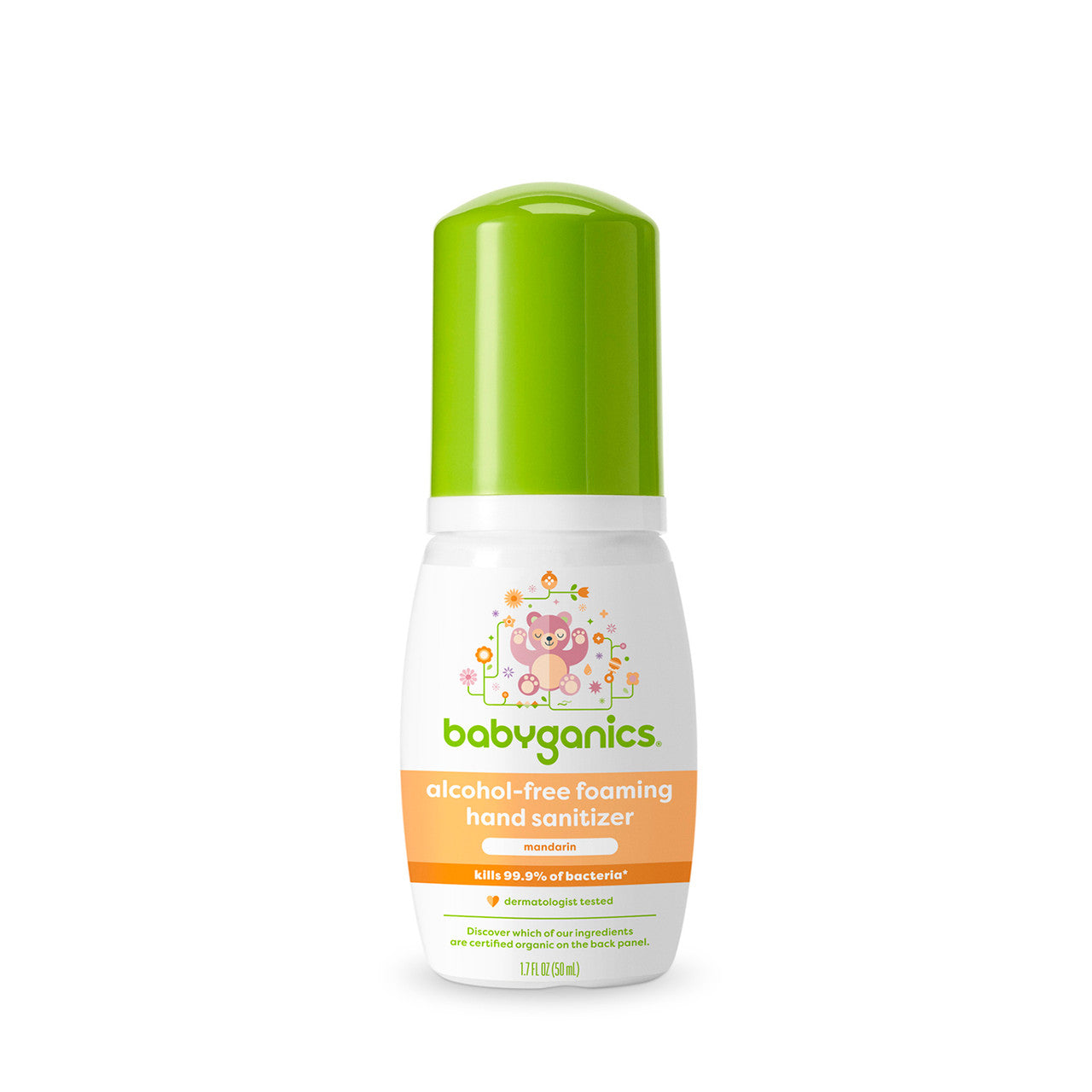 Travel-sized Babyganics Alcohol-Free Foaming Hand Sanitizer bundle with Mandarin scent, featuring four 50 ml bottles perfect for maintaining hygiene on-the-go.